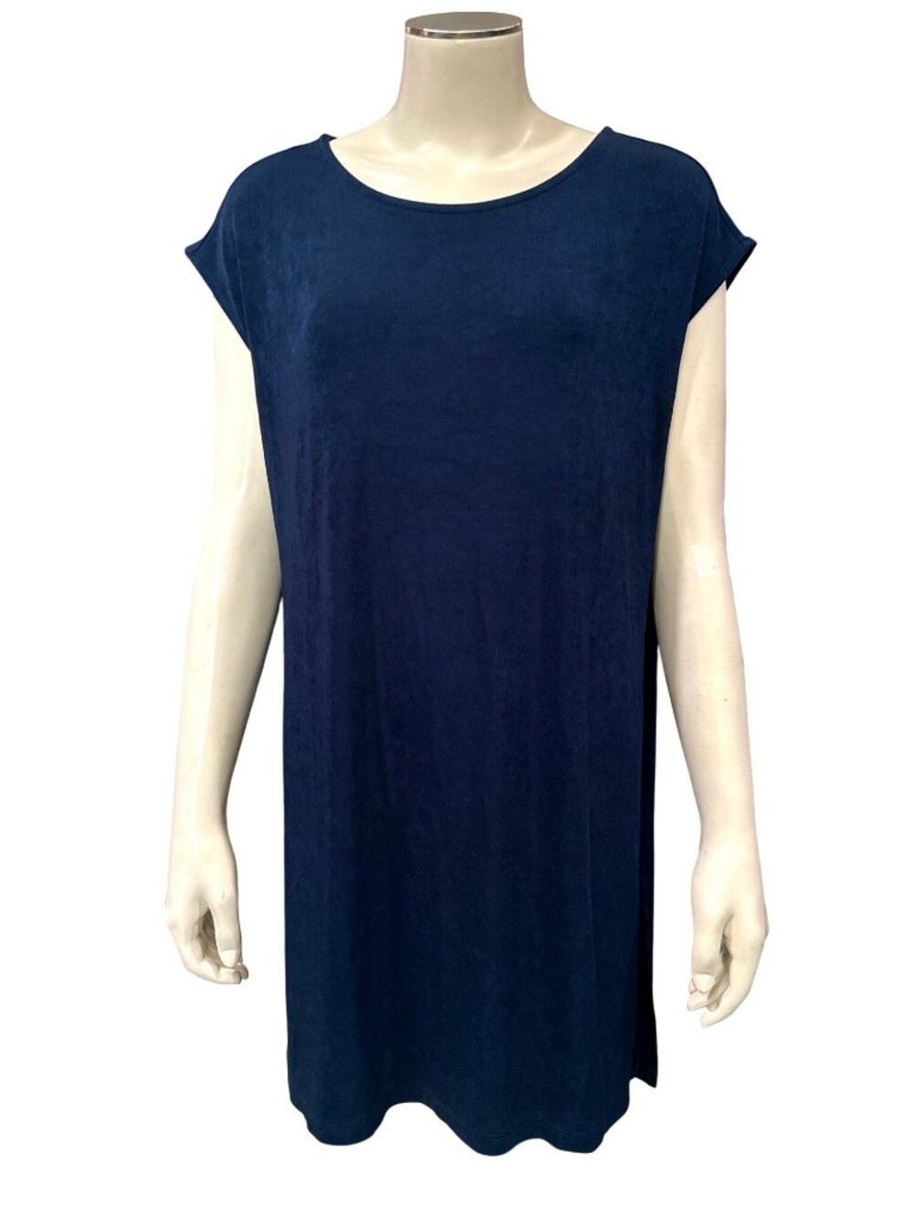 Chicos Travelers Blue Shift Dress Size 2 Navy Relaxed Fit Casual Minimalist Styl